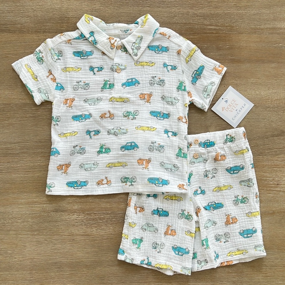 Chickpea Dolce Vita Boy 2 Piece Summer Matching Set Vespa Cars 3T